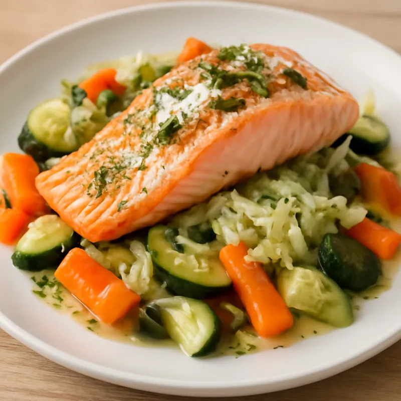 Nordischer Low-Carb Sommer-Salat mit Sous-Vide Gemüse und fermentiertem Kraut